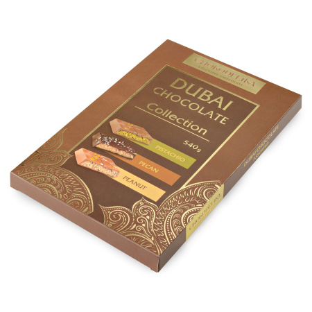 Дубайский шоколад "АССОРТИ", набор из трёх вкусов: фисташка, пекан, арахис, 540 гр