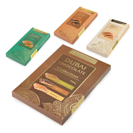 Дубайский шоколад "АССОРТИ", набор из трёх вкусов: фисташка, пекан, арахис, 540 гр